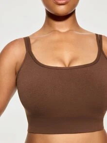 SHAPORA حمالة صدر نسائية الأكثر مبيعًا بتصميم بسيط بلون موحد أنيقة ومريحة عالية الجودة محمولة مقاس كبير عبوة فردية - قهوة بني - مشاهدة 6