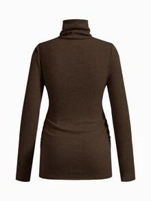 SHEIN 孕婦純色哺乳功能休閒日常穿著上衣 - 棕色 - 查看 8