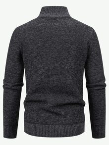 Manfinity Homme 男士休閒黑色保暖內裡開襟衫，秋冬款飛行夾克，舒適適合日常外出與活動 - 黑色 - 查看 2