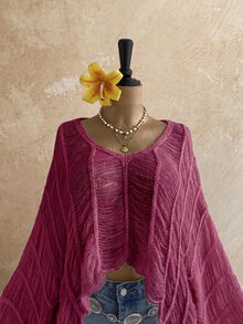 Soleia Women's Plus Size Yellow Pullover Knit Sweater Fall - Red Violet - View 4