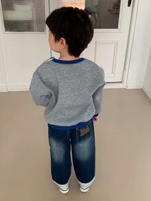 DAZY Baby Boy Crew Neck Colorblock Long Sleeve Sweatshirt Fall - Grey - View 2