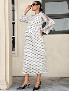 MaterniWear 孕婦波點休閒日常夏季旅行洋裝 - 白色 - 查看 8