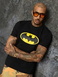 BATMAN X SHEIN Men's Summer Casual Printed Short Sleeve T-Shirt - Black - View 6