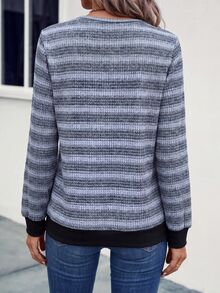 SHEIN LUNE Autumn Casual Colorblock Striped Sweatshirt - Multicolor - View 2