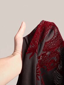 SHEIN ICON Spring/Summer Printed Short Sleeve T-Shirt, Blending Grunge Style With Fashionable Sexy Elements, Featuring Dragon Print And Flocked Mesh Patchwork Design, Suitable For Casual Outfits - Red and Black - View 11