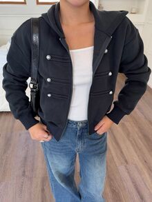 DAZY 女款保暖內裡雙排扣長袖連帽運動衫 - 藏蓝色 - 查看 4