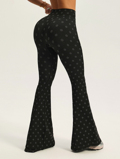 Slayform Slayform 1pc Women's Seamless Polka Dot Criss-Cross Waist Cutout Casual Sports Yoga Dance Versatile Long Flare Leggings