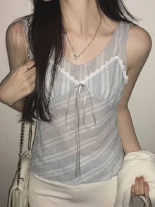 DAZY 女款蕾絲拼接百褶休閒百搭日常上衣 - 淺藍色 - 查看 5