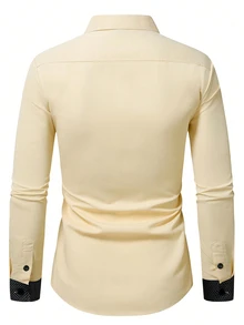 Manfinity Mode Men's Solid Color Casual Versatile Daily Long Sleeve Shirt - Light Yellow - View 2
