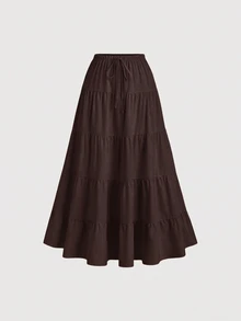 GlowEve CURVE Plus Size Minimalist Drawstring Waist Pleated Skirt Fall - Brown - View 1