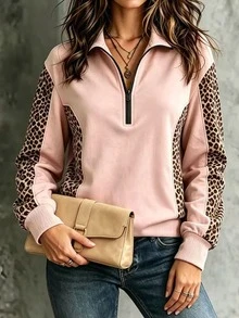 EMERY ROSE Sweatshirt Lengan Panjang Kasual Wanita Motif Leopard Patchwork - MultiWarna - View 4
