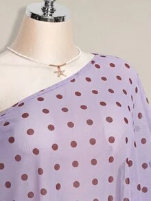 SHEIN ICON 女款大尺碼波點網紗不對稱上衣 - 紫丁香色 - 查看 5
