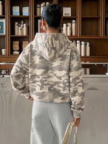 Muchica Sweatshirt Tipis Motif Kamuflase Putih & Abu-abu Gaya Minimalis Kasual, Cocok untuk Awal Musim Gugur, Serbaguna - MultiWarna - View 2
