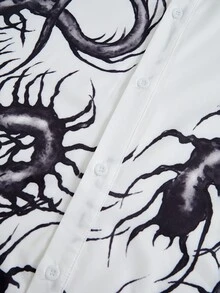 ROMWE MEN Street Life Men's Fashion Gothic Print Long Sleeve Shirt - White - View 4