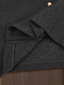 GlowEve CURVE Plus Size Women's Elegant Casual Commute Short Round Neck Metal Button Lantern Sleeve A-Line High-End Elegant Wool Jacket, Versatile And Easy To Match, Suitable For Commuting, Working, And Home Wear - Dark Grey - View 5