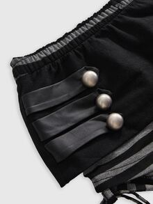 ROMWE Trash Punk Cute Vintage Music Festival Striped Colorblock Black & Grey Drawstring Super Short Women's Shorts - Multicolor - View 3