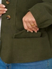 Rosumi Jaket Kasual Serbaguna Wanita Ukuran Besar, Musim Gugur/Dingin - Hijau Tentara - View 6