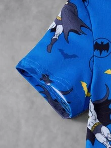 BATMAN X SHEIN Baby Boys Cartoon Print Romper - Blue - View 5