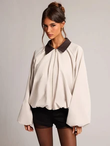 SHEIN BAE Women's Colorblock Zipper Casual Versatile Daily Long Sleeve Jacket - Grey - View 6