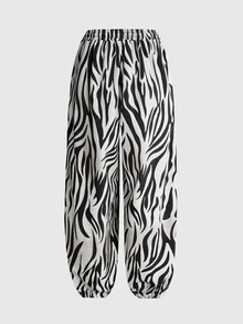 ROMWE Street Life Women's Loose Zebra Print Streetwear Vintage Distressed Ribbed Sweatpants, Niche Versatile - Black and White - View 2