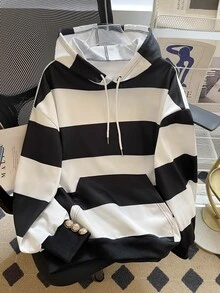 GlowEve Women's Casual Colorblock Striped Hooded Sweatshirt, Autumn/Winter - Black - View 7