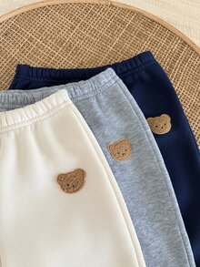 LMoss Kids 男嬰針織純色熊貼布休閒褲 3件套 - 彩色 - 查看 4
