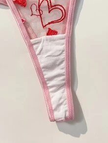 PetitDoll Sweet & Spicy Girl Pink Embroidered Heart Bra, Sheer Mesh See-Through Sexy Lingerie Set 2pcs - Multicolor - View 7