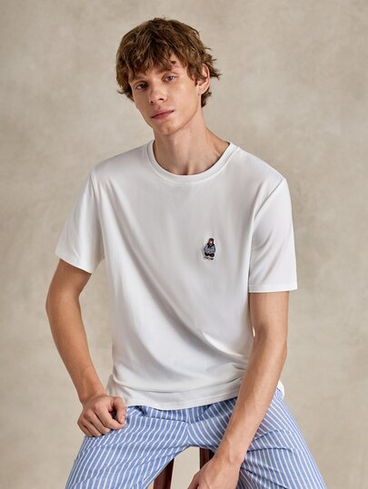 EverLounge Men's Cute Applique Embroidered Short Sleeve Loungewear Top