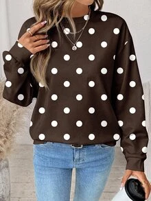 SHEIN LUNE 女款波點休閒百搭日常穿著長袖衛衣 - 白色 - 查看 6