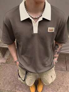 STEELVANCE 男士對比色休閒日常短袖 Polo 衫 - 咖啡棕 - 查看 1
