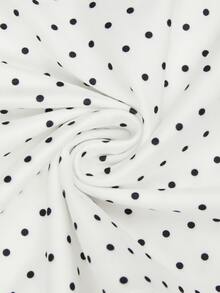 Sweetra Plus Size Halter Neck Polka Dot Sleeveless Flared Blouse - White - View 8