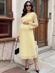 MaterniWear 孕婦波點休閒日常夏季旅行洋裝 - 黃色 - 查看 4