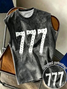 Resyla Men's Thick Durable Street Style Printed Sleeveless Tank Top, Vintage Distressed Design, Suitable For Daily Wear - Multicolor - View 1