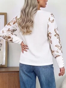 Easowa 女款休閒秋冬白色拼接串珠上衣 - 白色 - 查看 3