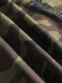 ROMWE MEN 男士迷彩圖案長袖前開拉鍊牛仔夾克 - 軍綠色 - 查看 6