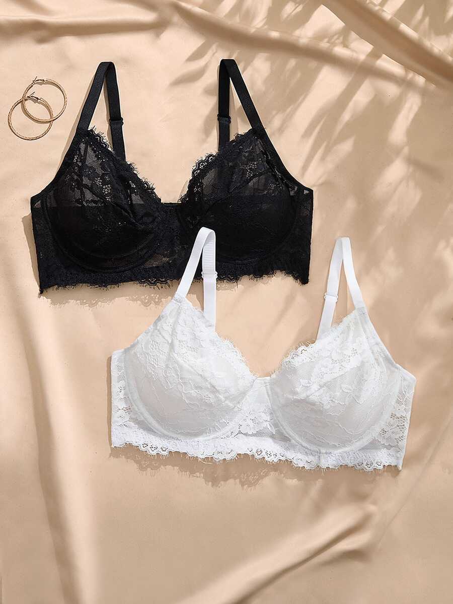 Charlaine 2pcs French Lace Sexy Plus Size Underwire Push-Up Side-Smoothing Bra Lingerie For Women - Multicolor - View 1