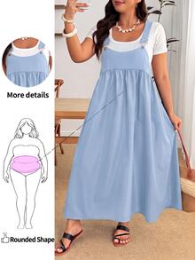 Enliva Plus Size Loose Black Strap Dress - Baby Blue - View 1