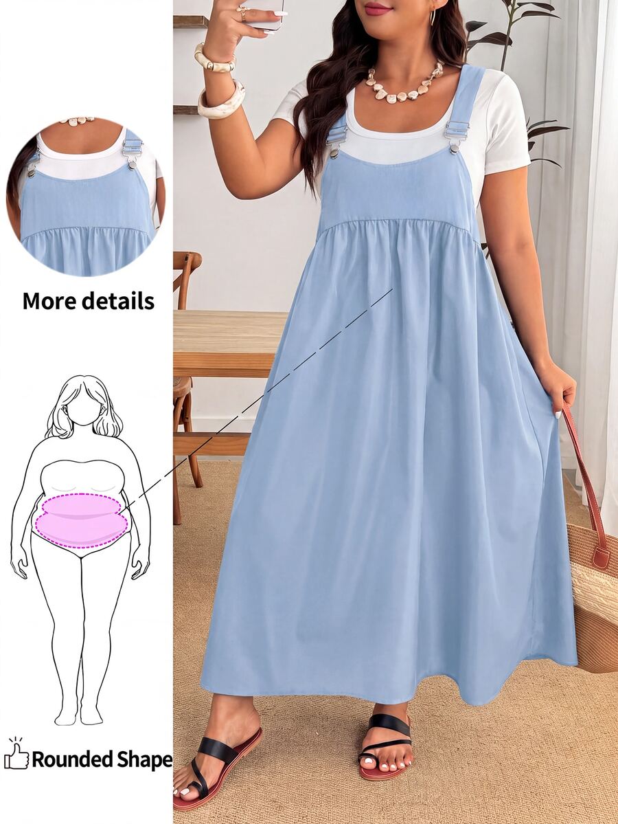 Enliva Plus Size Loose Black Strap Dress - Baby Blue - View 1