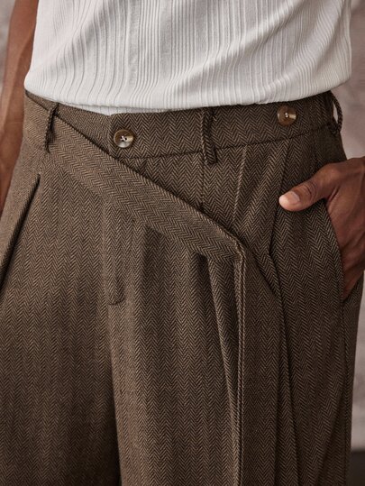 AKNOTIC Herren Party gewebte Mode Lässig Loose Fit Khaki einfarbig elastischer Bund Gürtel Fassform gebogener Saum Hose, geeignet für Sommer, Urlaub, Alltag, Party, Paaroutfit, Herrengeschenk