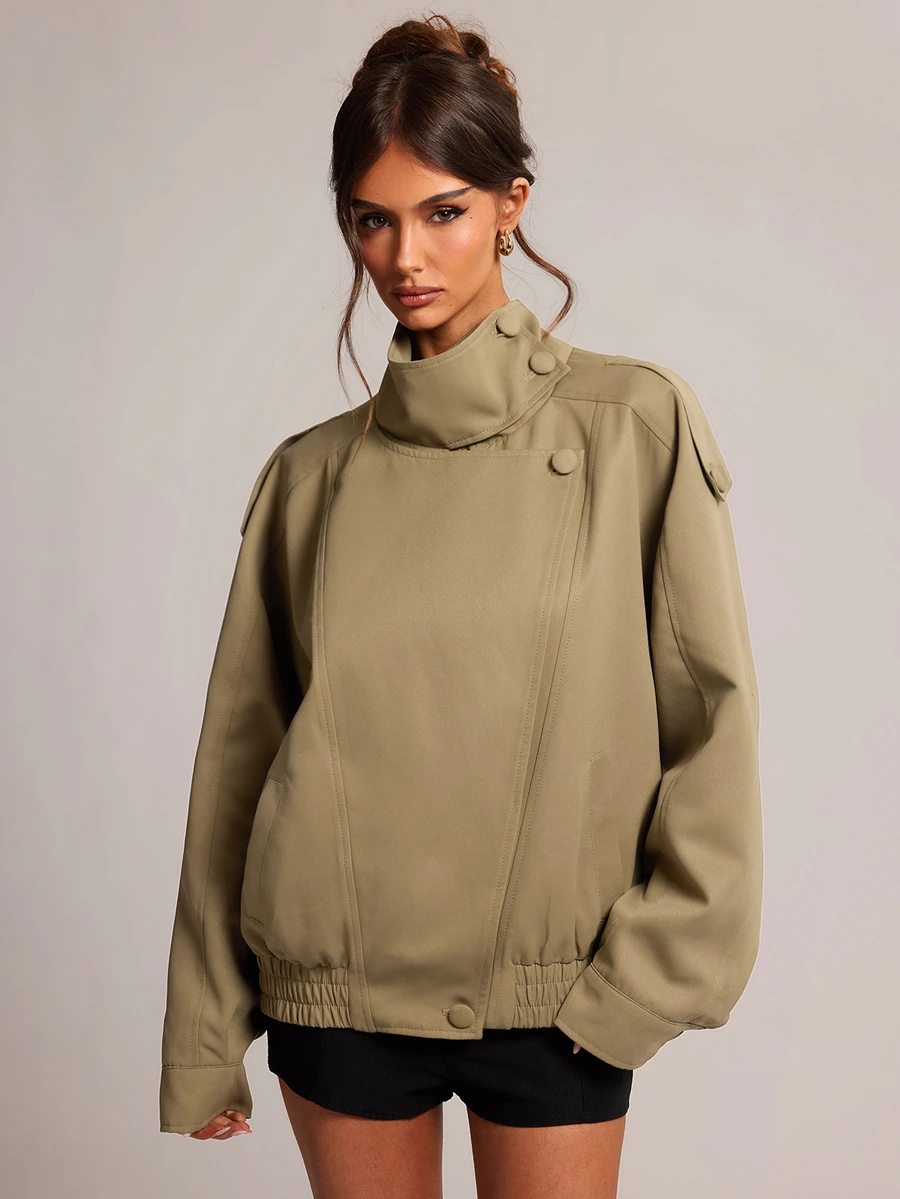 SHEIN BAE 女款休閒通勤外套，秋季 - 軍綠色 - 查看 1