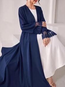Yasmyna عباية نسائية كاجوال للحفلات بتصميم شبكي مرقع - أزرق غامق - مشاهدة 7