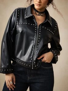 Nubod PU Fabric Bubble Design Plus Size Jacket Winter - Black - View 2