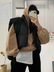 DAZY 女款純色連帽超寬鬆短版運動衫 - 棕色 - 查看 6