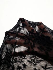MaterniChic Elegant Solid Color Lace Ruffle Maternity Party Dress Fall - Black - View 8
