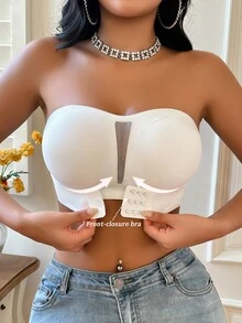 SHEIN 黑色性感直橫前扣式聚攏無肩帶防滑內衣 - 白色 - 查看 1