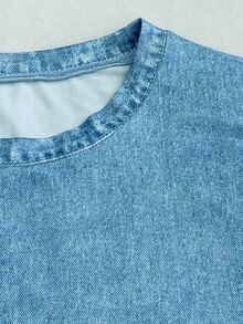 Rovax Women's Solid Color Casual Versatile Short Sleeve T-Shirt For Daily Wear - Blue - View 7