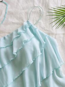 Soleia Plus Size Women's Solid Color Multi-Layer Ruffle Fashion Top - Baby Blue - View 3