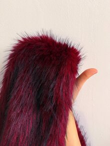 GalTyme Plus Size Women's Solid Color Long Sleeve Loose Faux Fur Coat - Burgundy - View 6
