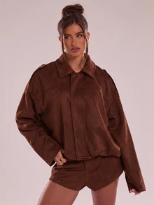 SHEIN BAE Minimalist Casual Versatile Solid Color Shorts - Brown - View 7