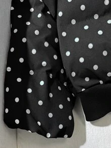 SHEIN 青少年女孩黑色波點寬鬆短版立領鋪棉保暖冬外套 - 黑色 - 查看 8